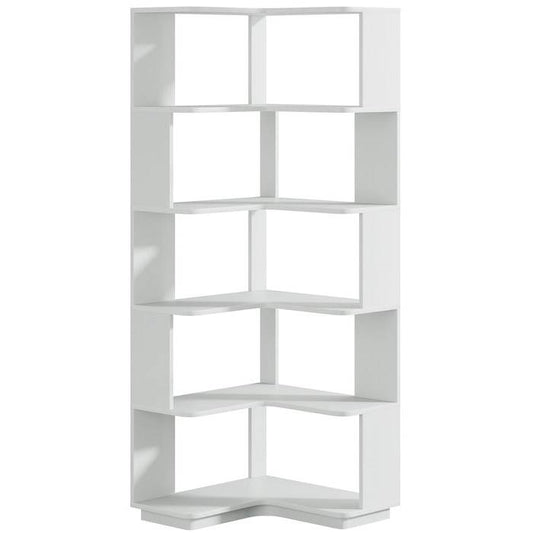 Multifunctional Silver Grain 6 Shelf Corner L Bookcase Organizer