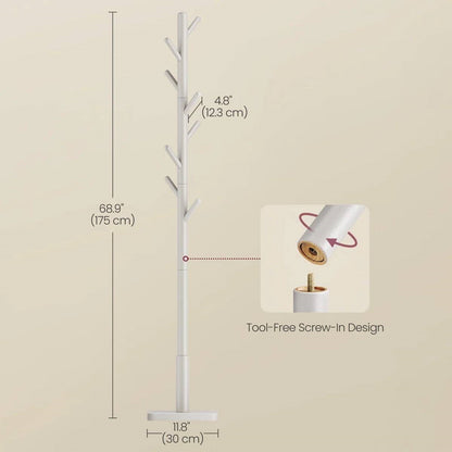 Modern Farmhouse Solid Wood Coat Rack Entryway Hall Tree Hat Stand in Light Grey