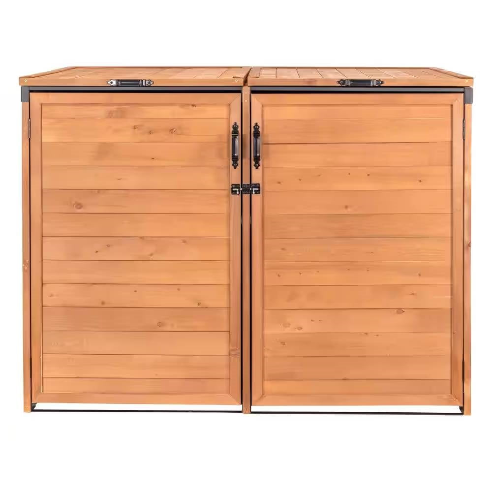 Outdoor Solid Wood Trash Can Garbage Bin Storage Shed - Holds 2 Trash Bins