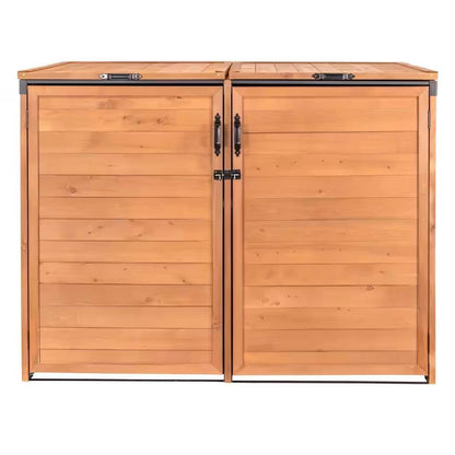 Outdoor Solid Wood Trash Can Garbage Bin Storage Shed - Holds 2 Trash Bins