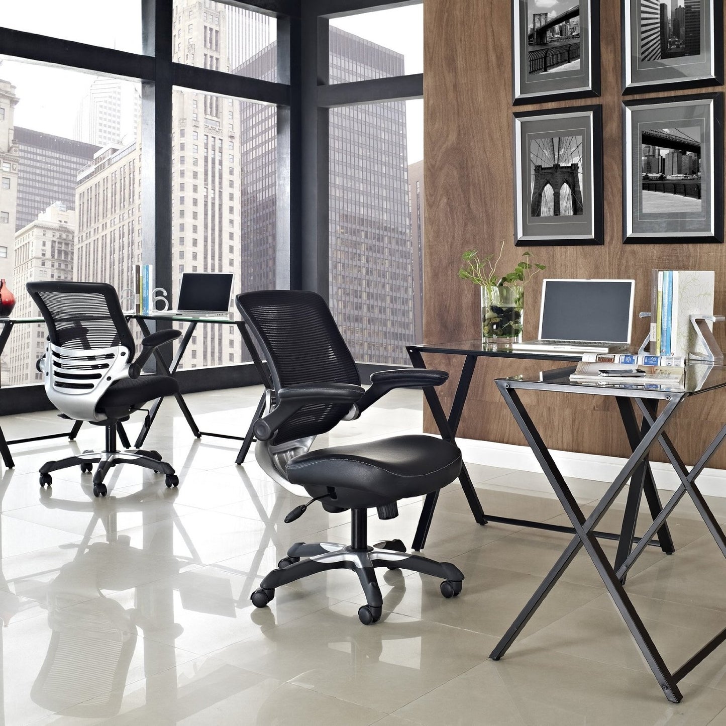 Modern Black Mesh Back Ergonomic Office Chair with Flip-up Arms