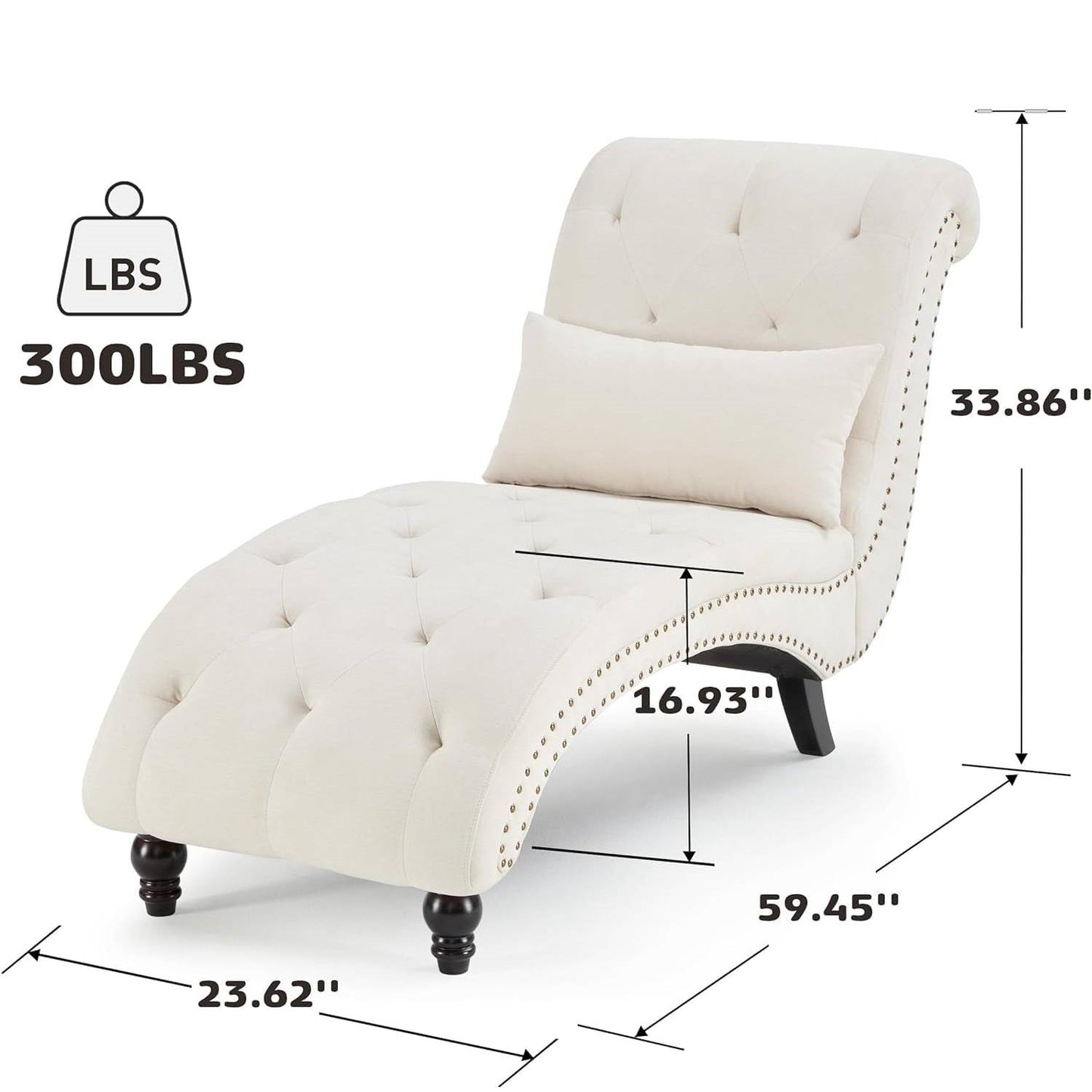 Linen Tufted Armless Chaise Lounge Chair w/ Pillow Beige