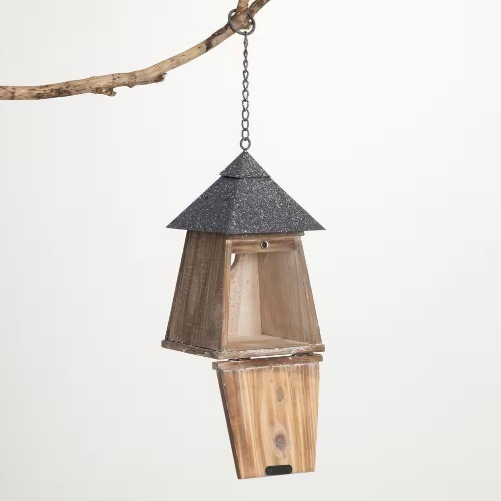 Outdoor Garden Patio Grey Natural Wood Hanging Bird House