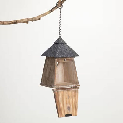 Outdoor Garden Patio Grey Natural Wood Hanging Bird House