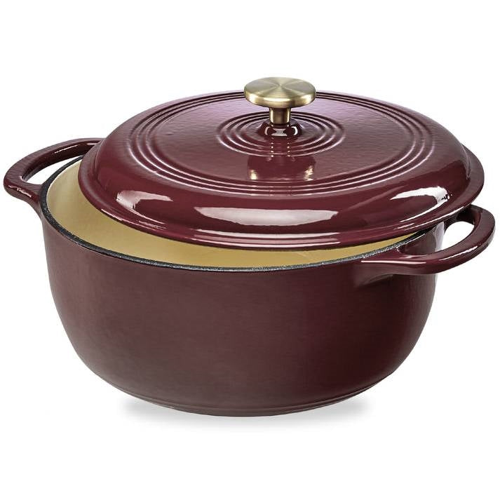 6 Quart Large Maroon Enamel Cast-Iron Dutch Oven Kitchen Cookware
