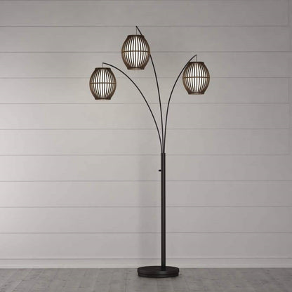 Modern Mid-Century Bohemian 82-inch Arch Floor Lamp with 3 Barrel Lights