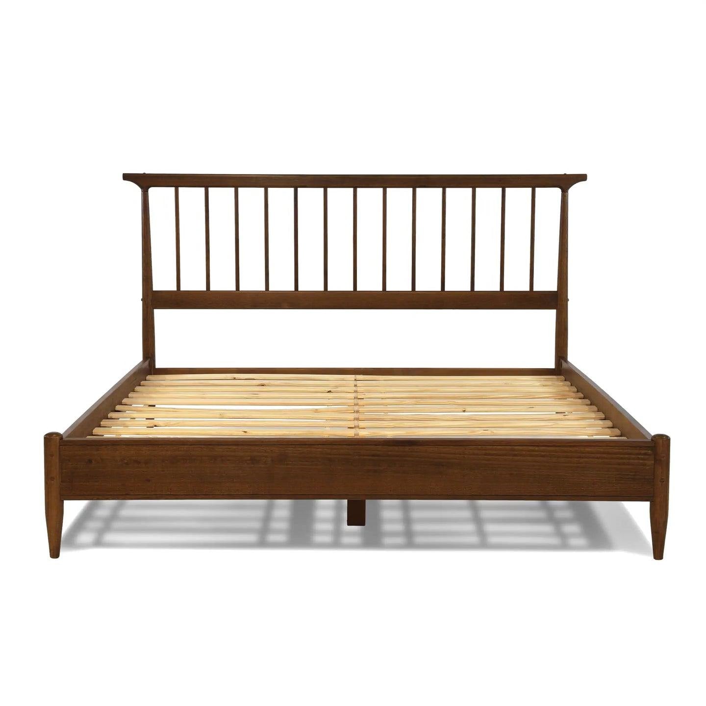 King Size Walnut Hardwood Mid Century Platform Bed Frame