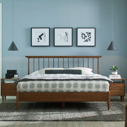 King Size Walnut Hardwood Mid Century Platform Bed Frame