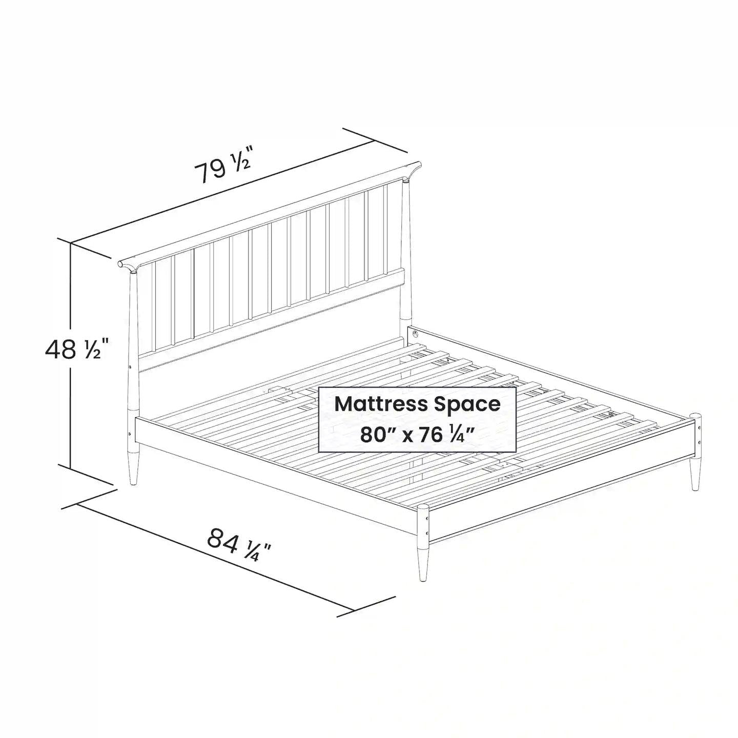 King Size Walnut Hardwood Mid Century Platform Bed Frame