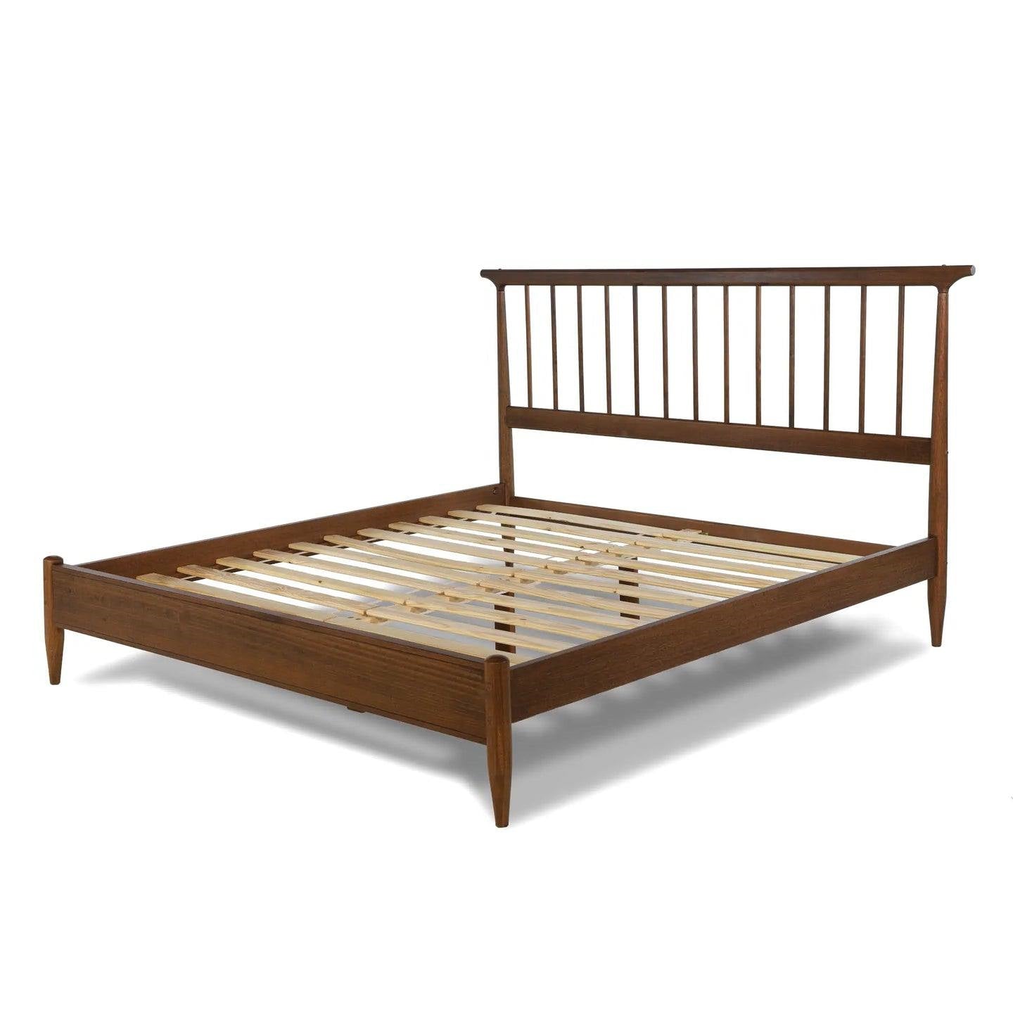Queen Size Walnut Hardwood Mid Century Platform Bed Frame