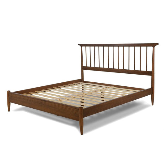 Queen Size Walnut Hardwood Mid Century Platform Bed Frame