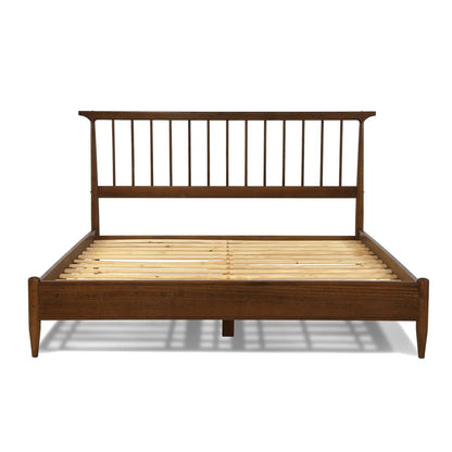 Queen Size Walnut Hardwood Mid Century Platform Bed Frame