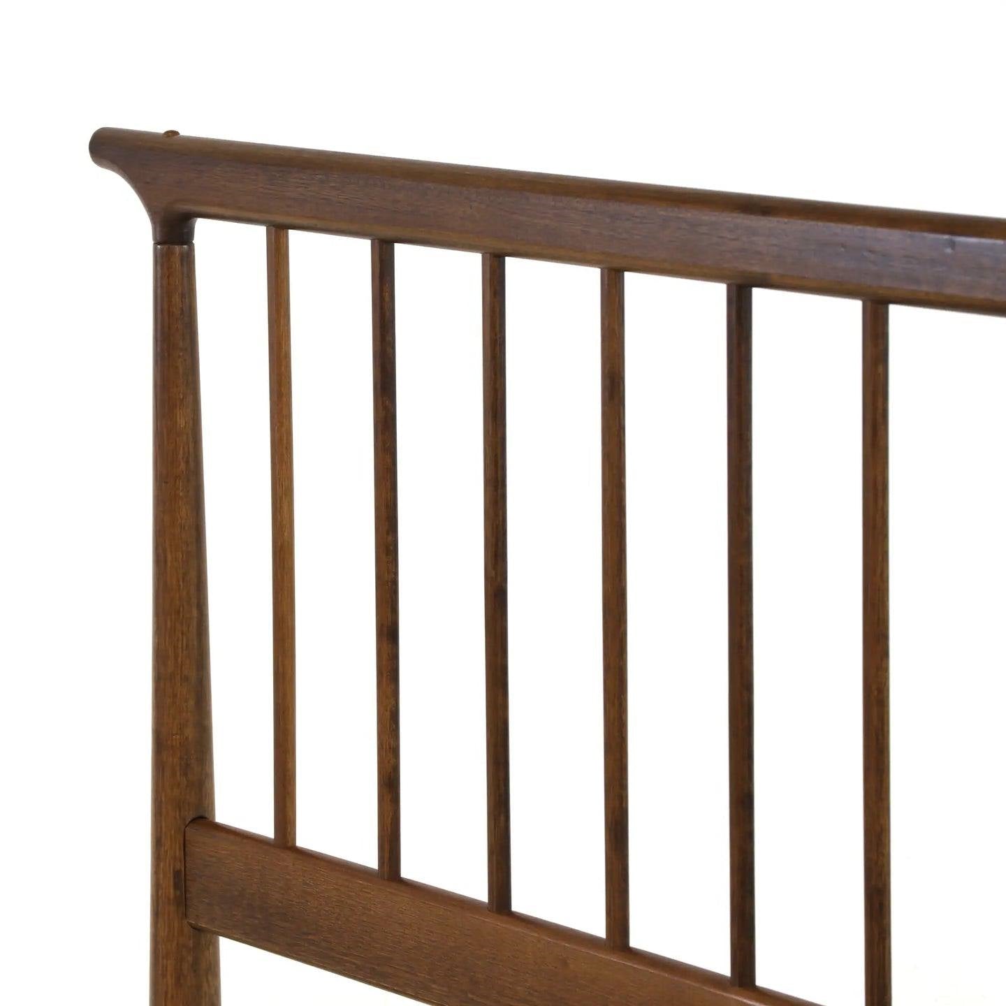 Queen Size Walnut Hardwood Mid Century Platform Bed Frame