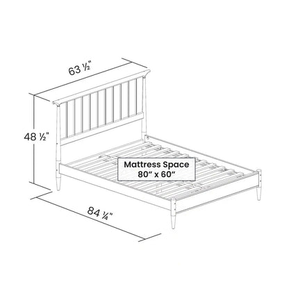 Queen Size Walnut Hardwood Mid Century Platform Bed Frame