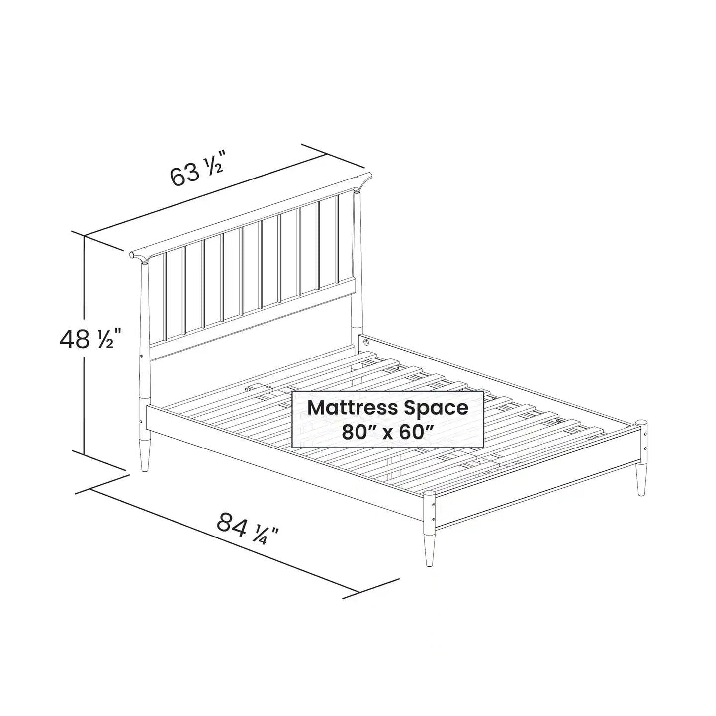 Queen Size Walnut Hardwood Mid Century Platform Bed Frame