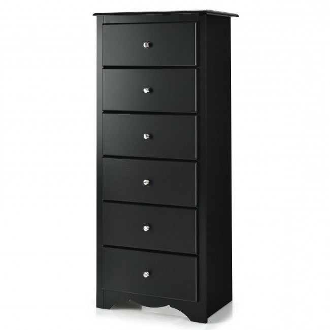 Modern Black 6 Drawer Tall Wood Dresser Chest | FastFurnishings