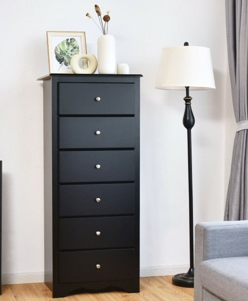 Modern Black 6 Drawer Tall Wood Dresser Chest | FastFurnishings