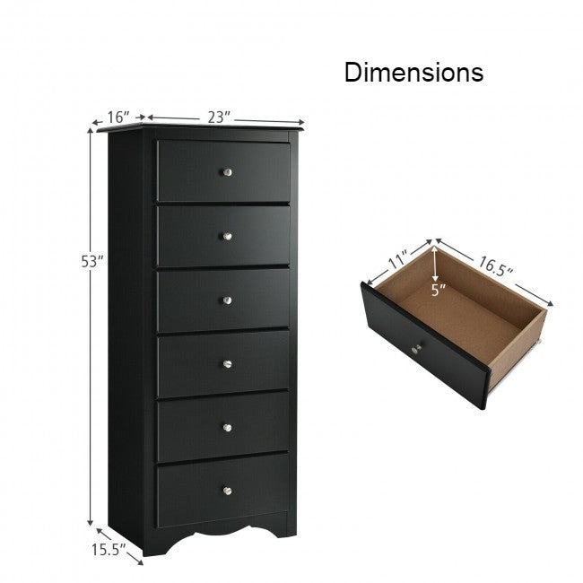 Modern Black 6 Drawer Tall Wood Dresser Chest | FastFurnishings