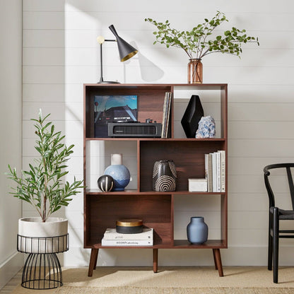 Mid Century Walnut Wood Grain Finished Bookcase Storage Center