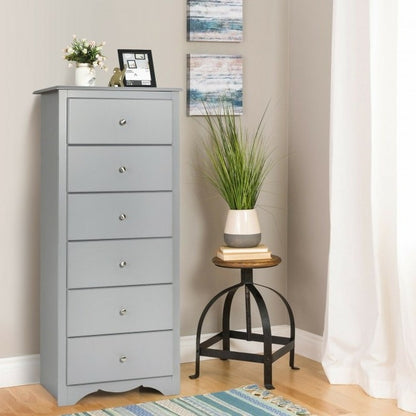 Modern Grey 6 Drawer Tall Wood Dresser Chest | FastFurnishings