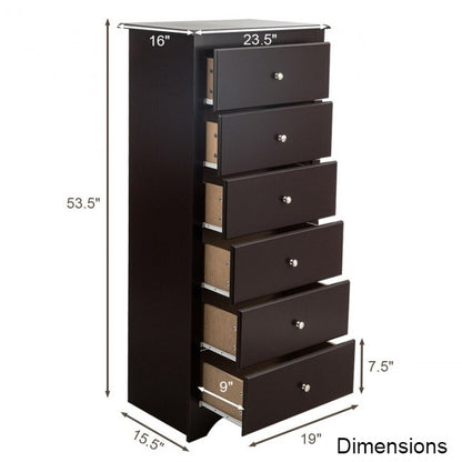 Modern Espresso 6 Drawer Tall Wood Dresser Chest | FastFurnishings