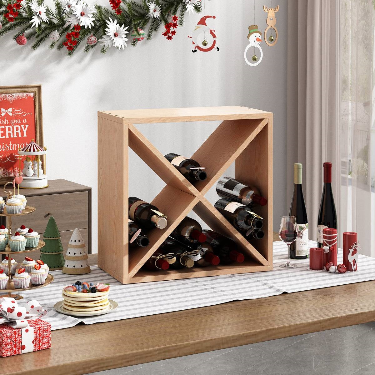 24 Bottle Solid Wood X Box Modular Cube Wine Rack