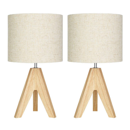Scandinavian Solid Wood Tripod Table Lamp Set of 2 - Natural/Beige