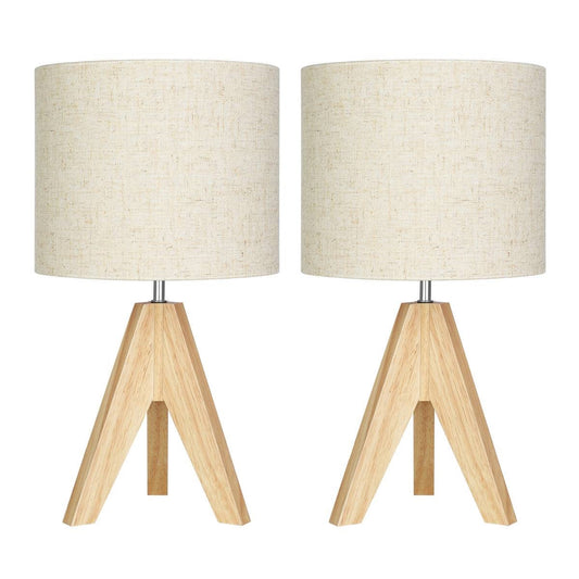 Scandinavian Solid Wood Tripod Table Lamp Set of 2 - Natural/Beige