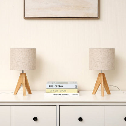 Scandinavian Solid Wood Tripod Table Lamp Set of 2 - Natural/Beige