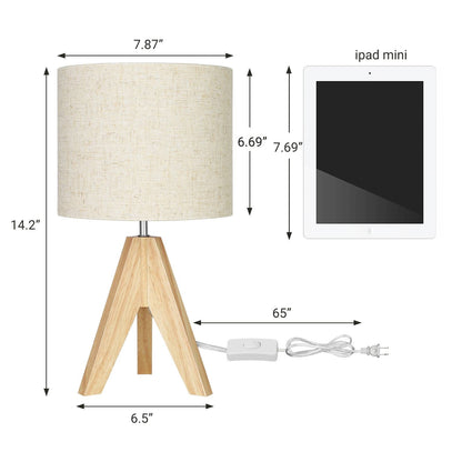 Scandinavian Solid Wood Tripod Table Lamp Set of 2 - Natural/Beige