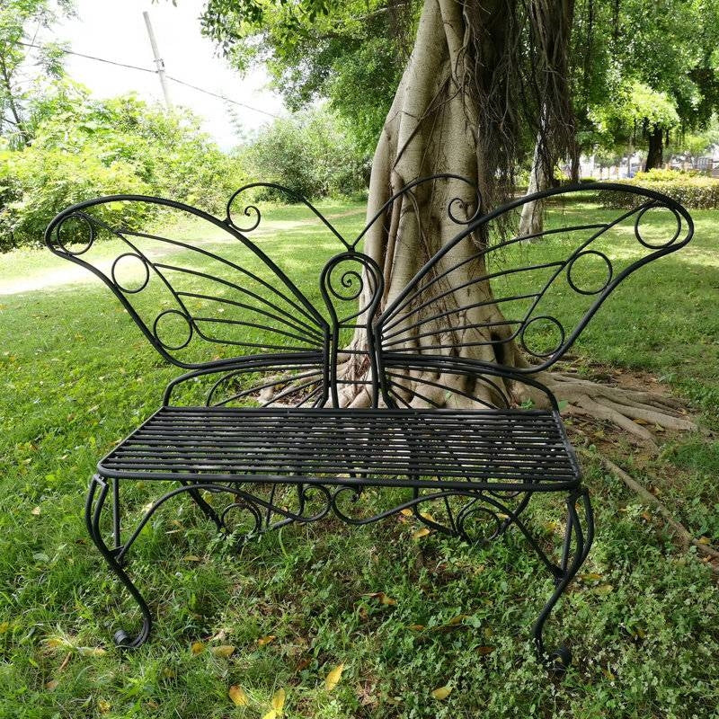 Modern Metamorphosis Metal Butterfly Garden Bench Black