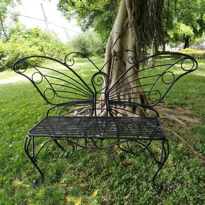 Modern Metamorphosis Metal Butterfly Garden Bench Black