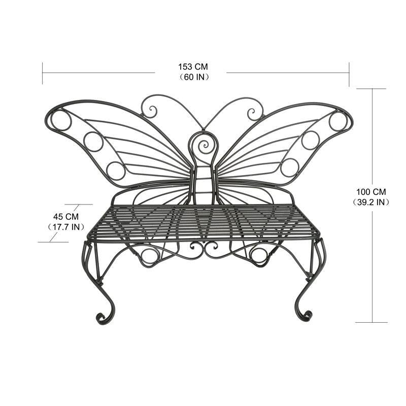 Modern Metamorphosis Metal Butterfly Garden Bench Black