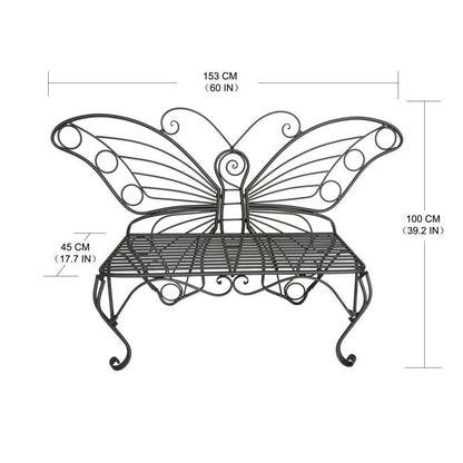 Modern Metamorphosis Metal Butterfly Garden Bench Black