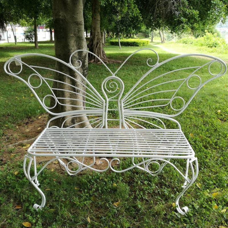 Modern Metamorphosis Metal Butterfly Garden Bench White