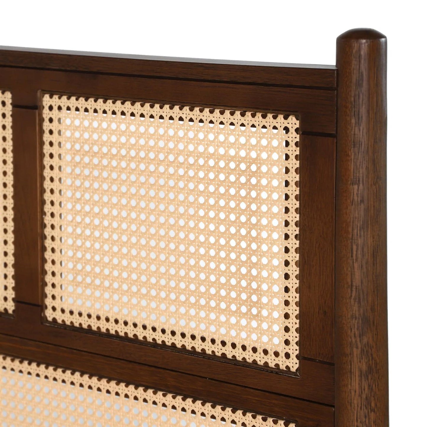 Queen Size Cane Paneling Hardwood Platform Bed in Walnut