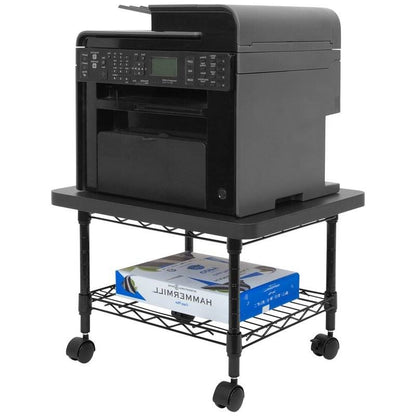 Multipurpose Black/Metal 2-Tiered Mobile Under Desk Printer Stand