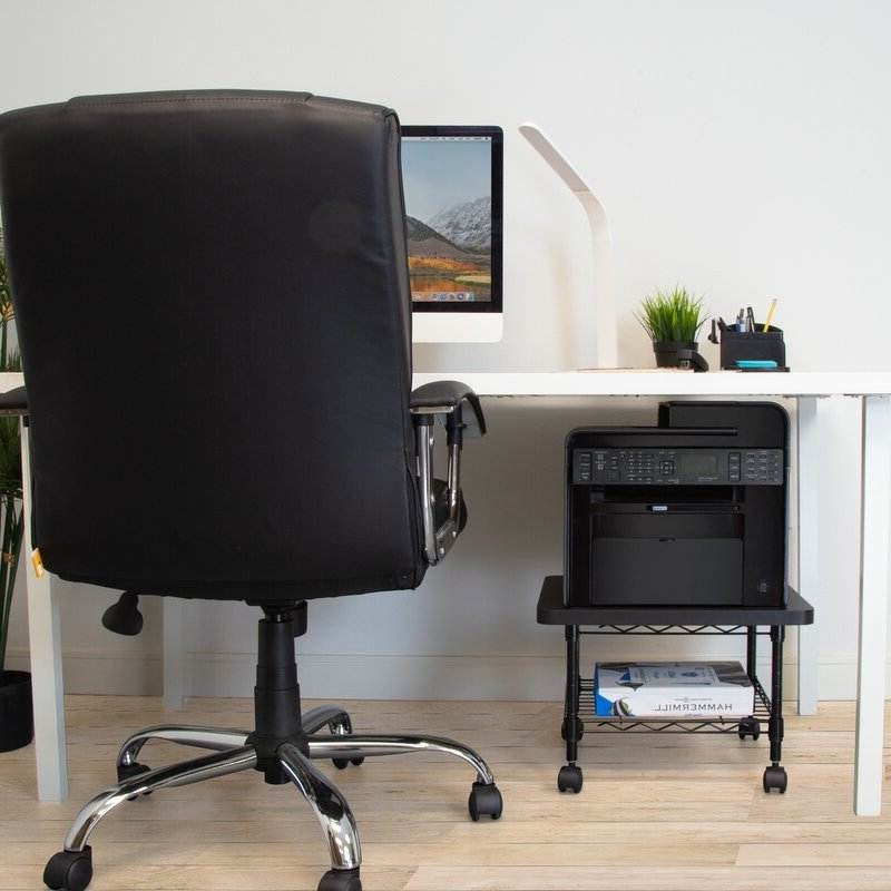 Multipurpose Black/Metal 2-Tiered Mobile Under Desk Printer Stand