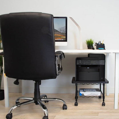 Multipurpose Black/Metal 2-Tiered Mobile Under Desk Printer Stand