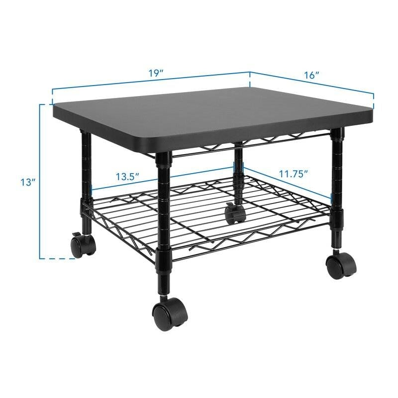 Multipurpose Black/Metal 2-Tiered Mobile Under Desk Printer Stand