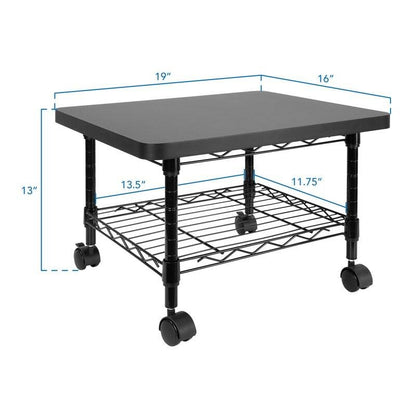Multipurpose Black/Metal 2-Tiered Mobile Under Desk Printer Stand