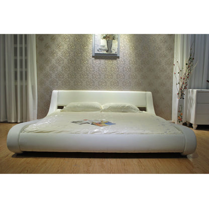 Queen Modern White Upholstered Platform Bed with Curved Sides &amp; Headboard