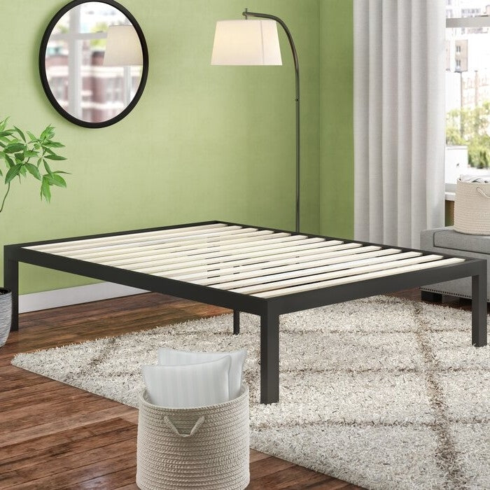 Queen size 18 Inch Easy Assemble Metal Platform Bed Frame Wooden Slats