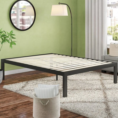 Queen size 18 Inch Easy Assemble Metal Platform Bed Frame Wooden Slats