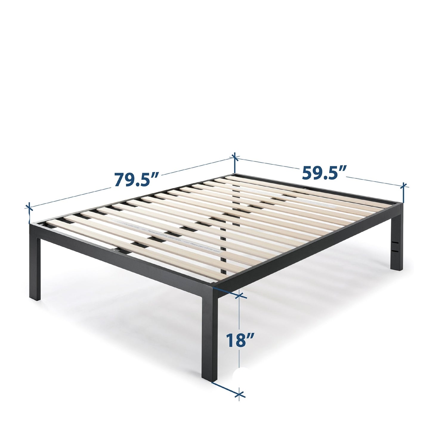 Queen size 18 Inch Easy Assemble Metal Platform Bed Frame Wooden Slats