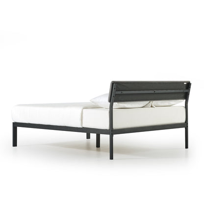 Queen Size Grey Soft Fabric Metal Headboard Modern Platform Bed Wooden Slats