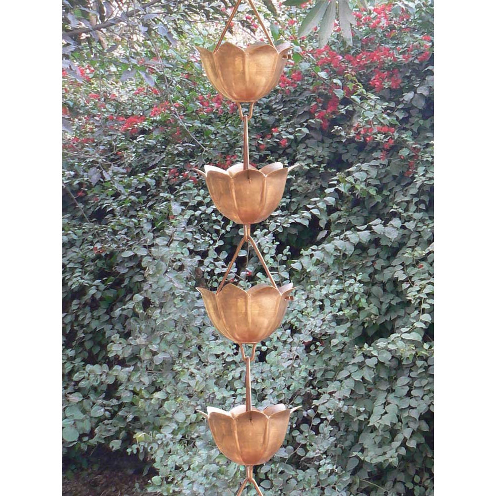 Lotus Flower 8.5-Ft Pure Copper Rain Chain for Rain Gutter / Barrel