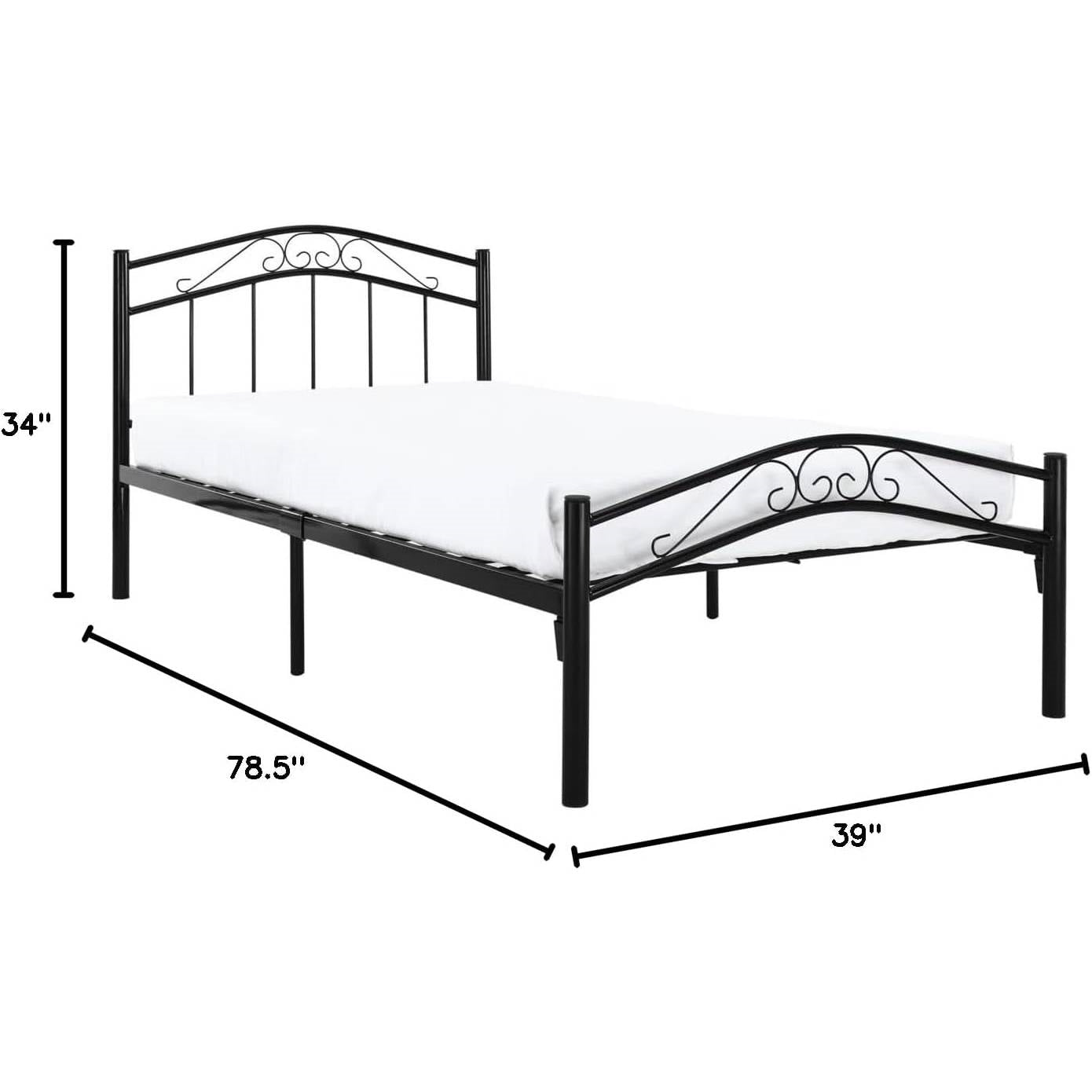 Twin size Black Metal Platform Bed with Headboard and Footboard