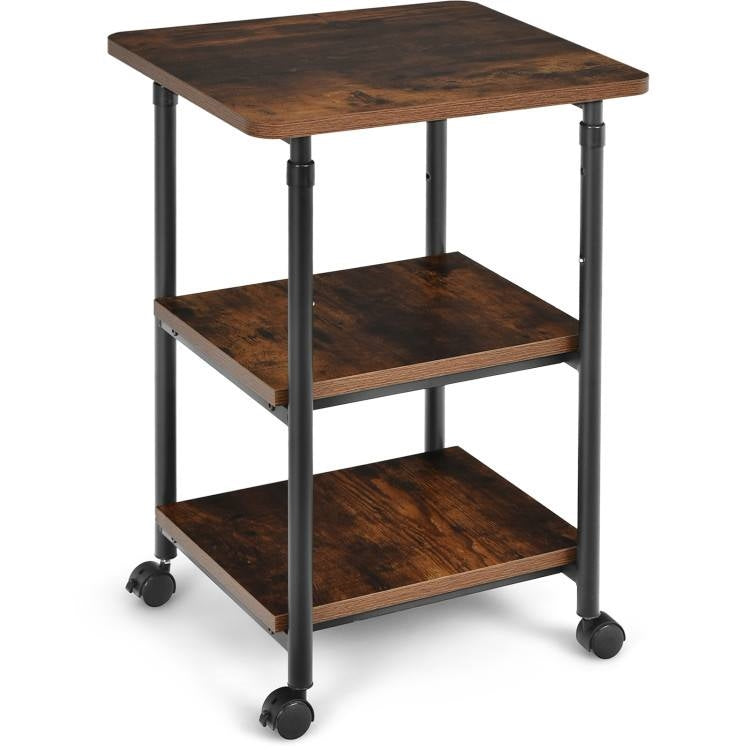 Brown/Black Multifunction Adjustable Height 3-tier Printer Stand Work Station