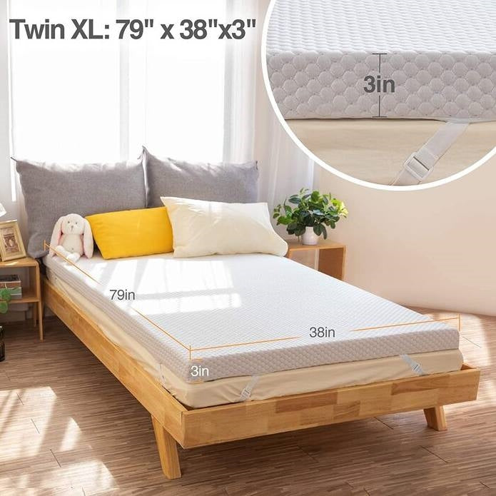 Twin XL 3 Inch Memory Foam Gel Cooling Baffle Box Mattress Topper